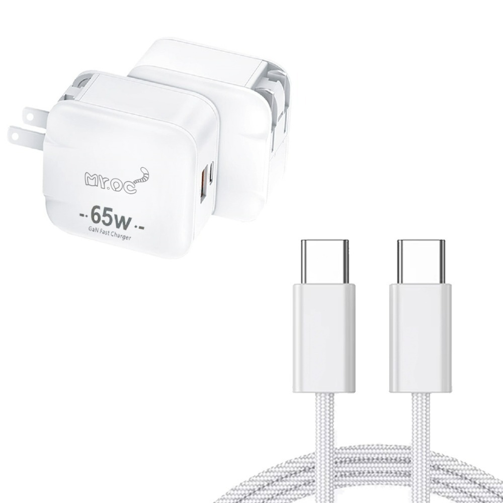 【限時購】Mr.OC 65W 氮化鎵 1A1C 雙孔折疊快速充電器+60W雙Type-C編織線1m-規格圖11