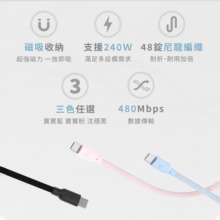 Allite EASY CABLE 磁吸收納編織快充線 240W USB-C to USB-C 雙TC i15 安卓-細節圖3