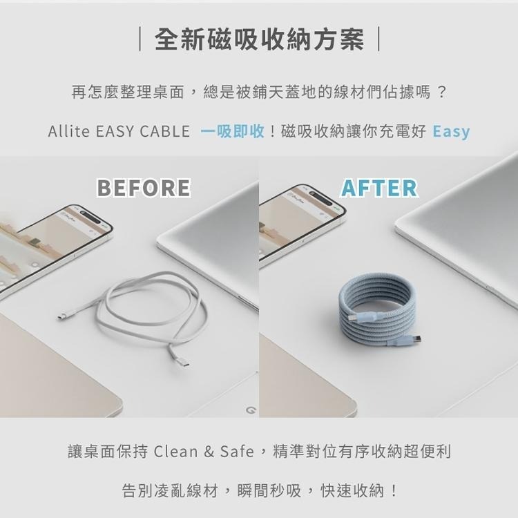 Allite EASY CABLE 磁吸收納編織快充線 240W USB-C to USB-C 雙TC i15 安卓-細節圖4