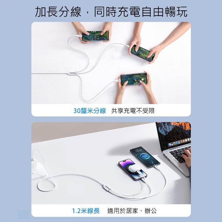 JOYROOM 1T3066A15 冰晶系列 66W USB-A to 一拖三快充充電線1.2m-細節圖5