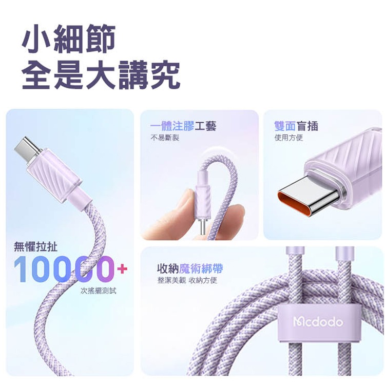 Mcdodo 麥多多 晶體系列 USB-A to Type-C 6A 雙Type-C 100W 透明數據充電線 快充線-細節圖8