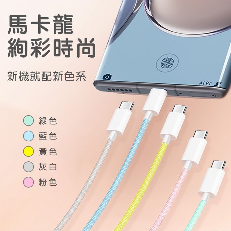 SHOWHAN 馬卡龍編織 充電線 適用 安卓 Type-C 蘋果 20W PD快充 2.4A 充電線適用iPhone-細節圖2