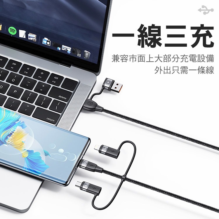 USAMS PD 100W USB+Type-C to Type-C+蘋果+Micro 快充線 傳輸線-細節圖8