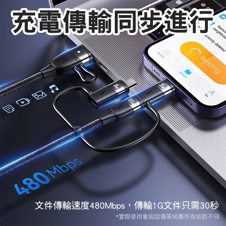 USAMS PD 100W USB+Type-C to Type-C+蘋果+Micro 快充線 傳輸線-細節圖10