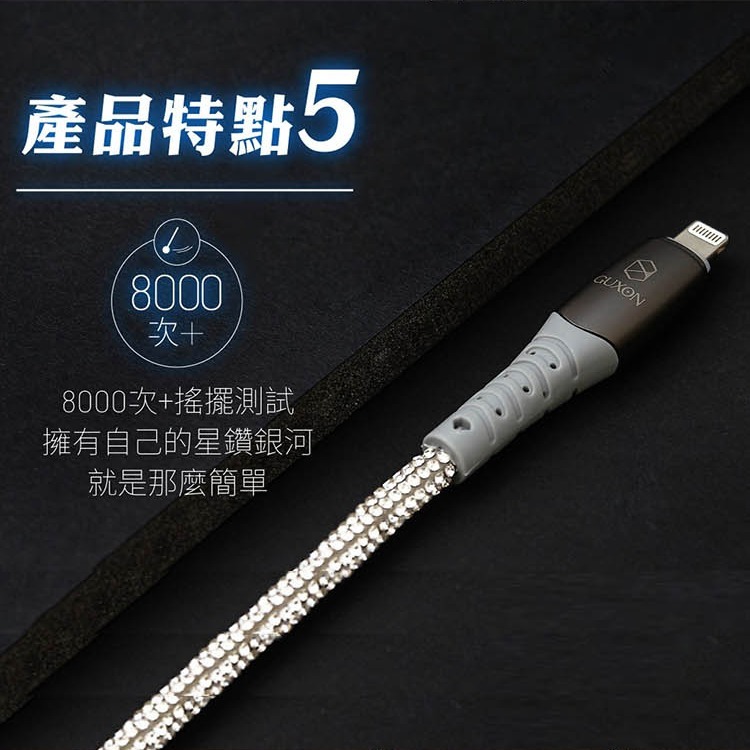 GUXON 星鑽充電線 適用 蘋果 安卓 USB-A to 蘋果 1M  傳輸線 數據線 充電線 iWALK-細節圖8