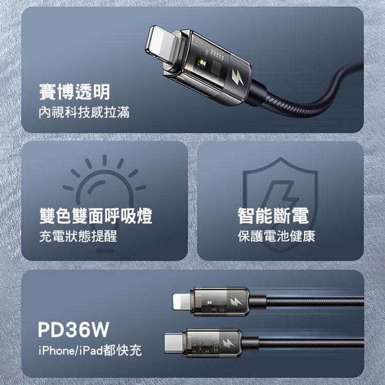 Mcdodo 麥多多 影藍系列 智能斷電 3A USB-A to 適用蘋果 快充線 36W Type-C to 蘋果-細節圖9