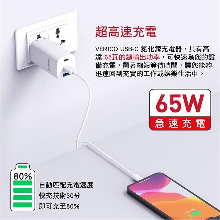 黑科技 65W GaN 氮化鎵 智慧三孔電源供應器 充電器 快充 PD充電器 1A2C-細節圖6