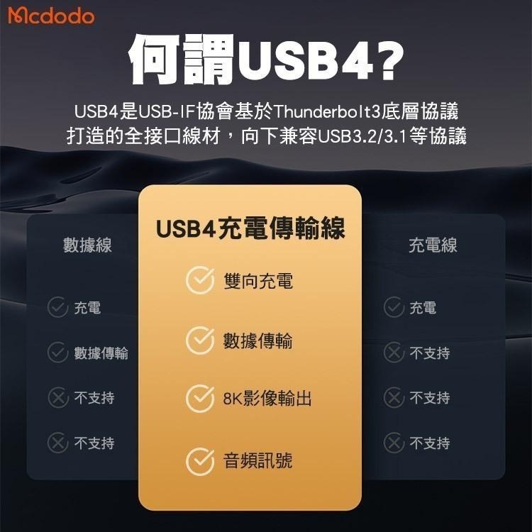 Mcdodo 麥多多 USB4 Thunderbolt4 雷電4 40GBps 8K 240w 雙Type-C充電線-細節圖4