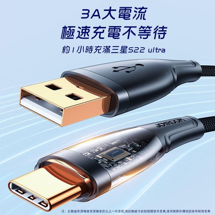 JOYROOM 星雲系列 USB-A to Type-C 3A 智能斷電快充線1.2M-細節圖4