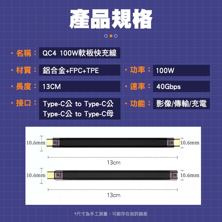 【SHOWHAN】40GBps 軟板線 100W 快充線-13CM 另有QC4.0 100W-細節圖11