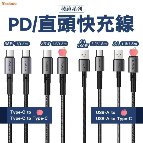 Mcdodo 麥多多 稜鏡系列充電線 適用平果15 Type-C PD快充線 iphone手機平板可用 編織傳輸線