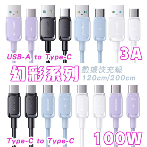 JOYROOM S-CC100A14 幻彩系列 雙Type-C 100W 快充線 USB-A to Type-C 充電線