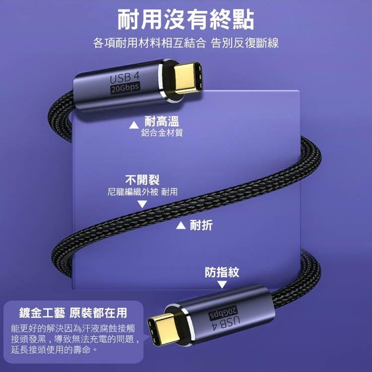 【SHOWHAN】USB4 20GBps 雙Type-C 100W鋁殼編織 PD快充線 適用iPhone15-細節圖5