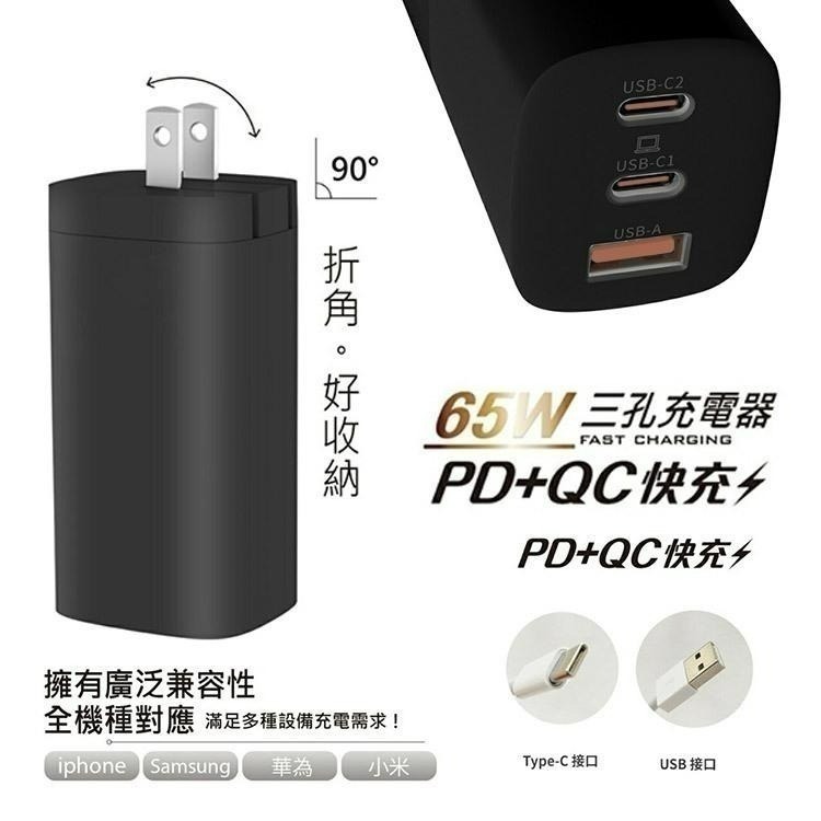 65W GaN 氮化鎵 1A2C 快充頭 PD 充電器 5A 快充 可充 MAC 台灣製造 另有67W 100W-細節圖7
