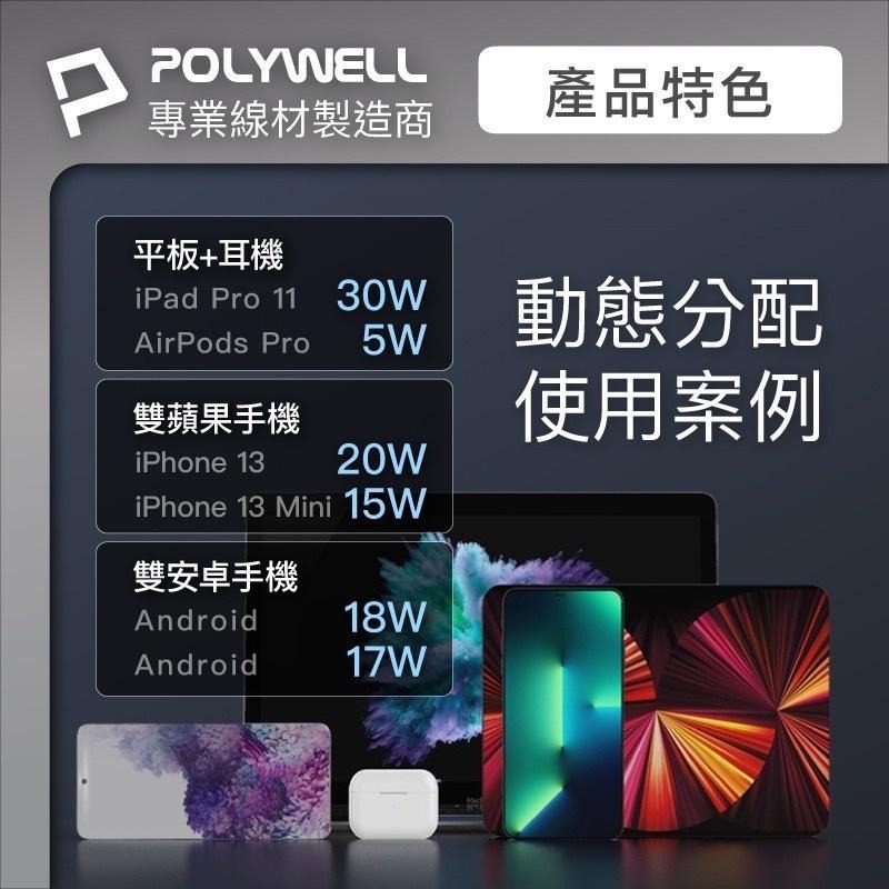 POLYWELL PD雙孔USB-C快充頭 35W Type-C充電器 GaN氮化鎵 BSMI認證 寶利威爾 台灣現貨-細節圖3