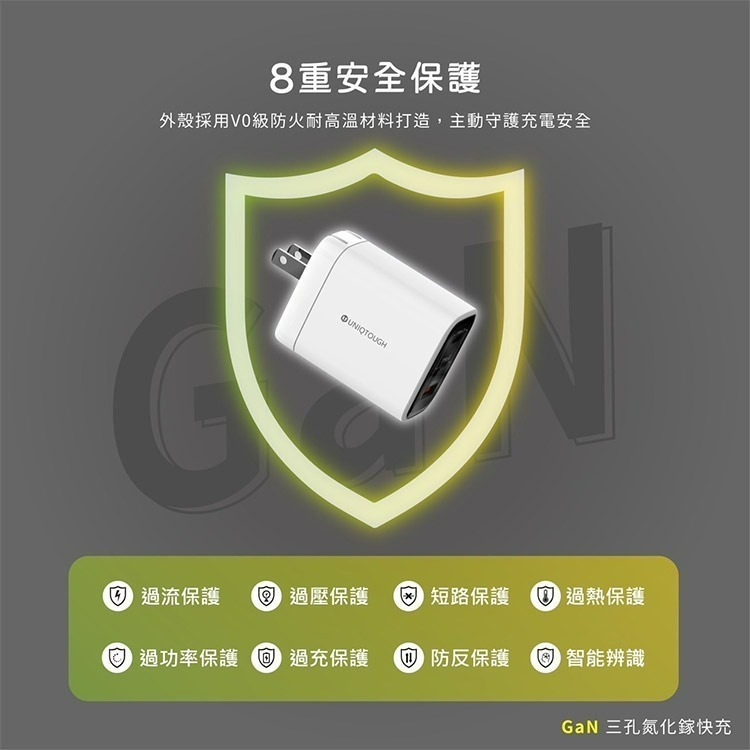 UNIQTOUGH 67W 氮化鎵GaN 三孔充電器 PD快充 迷你體積 閃電提速 PD充電頭 MAC充電器-細節圖3