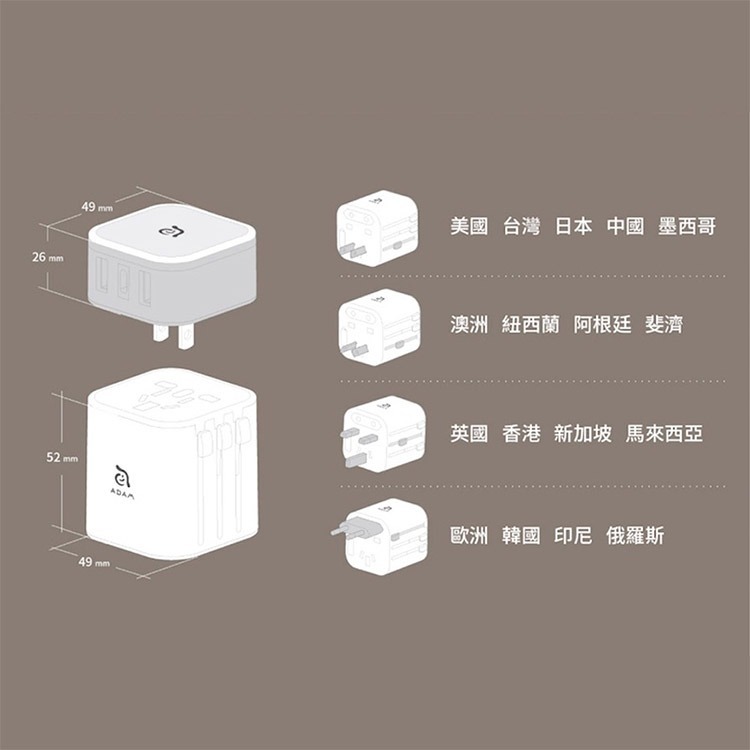 亞果元素 OMNIA T3 多功能六合一 萬國旅行可拆式轉接頭充電器-細節圖4
