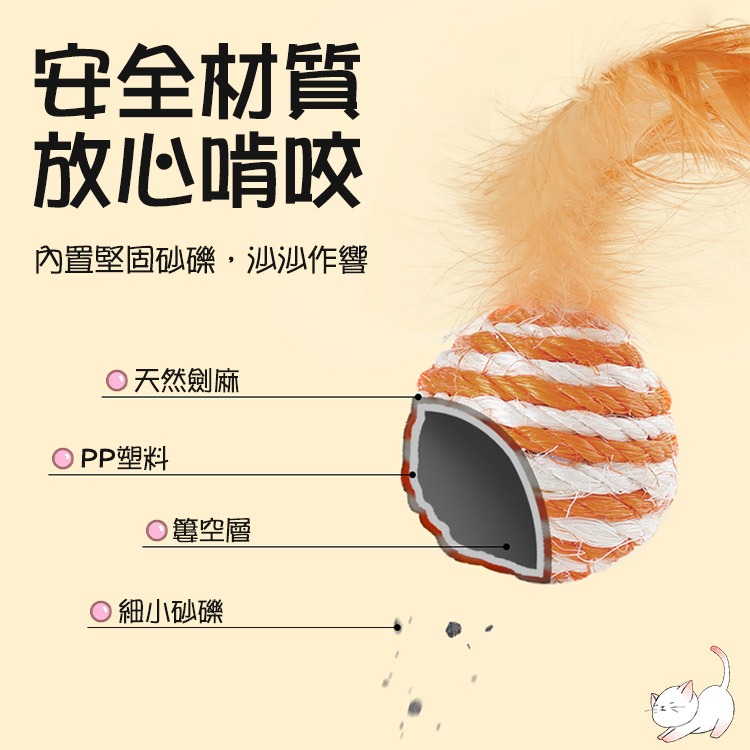 【SHOWHAN】寵物劍麻羽毛球 貓咪玩具  顏色隨機出貨 (4.3cm) 磨爪 寵物玩具-細節圖6