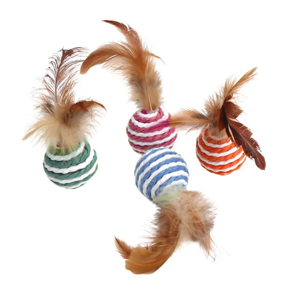 【SHOWHAN】寵物劍麻羽毛球 貓咪玩具  顏色隨機出貨 (4.3cm) 磨爪 寵物玩具-細節圖10