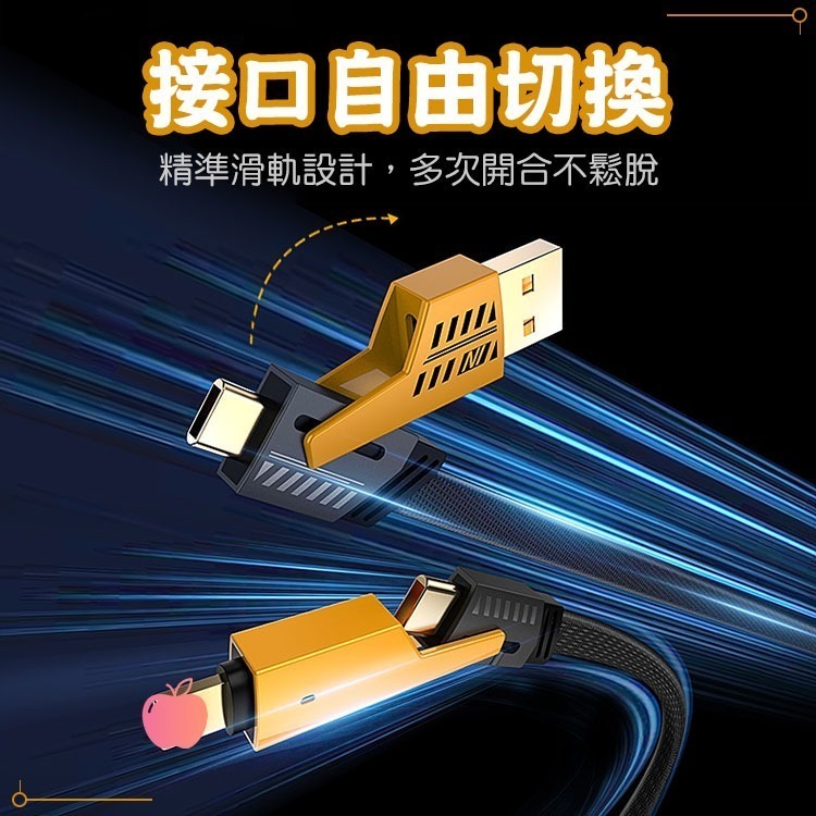 【SHOWHAN】機甲風 四合一 PD27W+65W 二拖二 USB-A to Type-C +蘋果 to TC 快充線-細節圖3