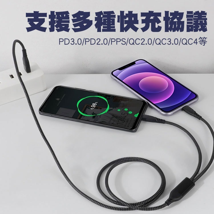 SHOWHAN PD 100W+27W 二拖二 USB-A+Type-C to Lightning+Type-C充電線-細節圖5