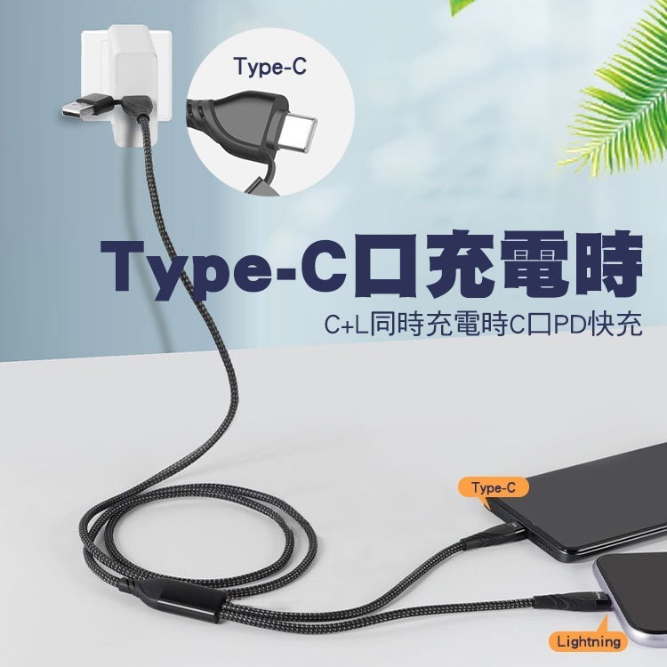 SHOWHAN PD 100W+27W 二拖二 USB-A+Type-C to Lightning+Type-C充電線-細節圖6