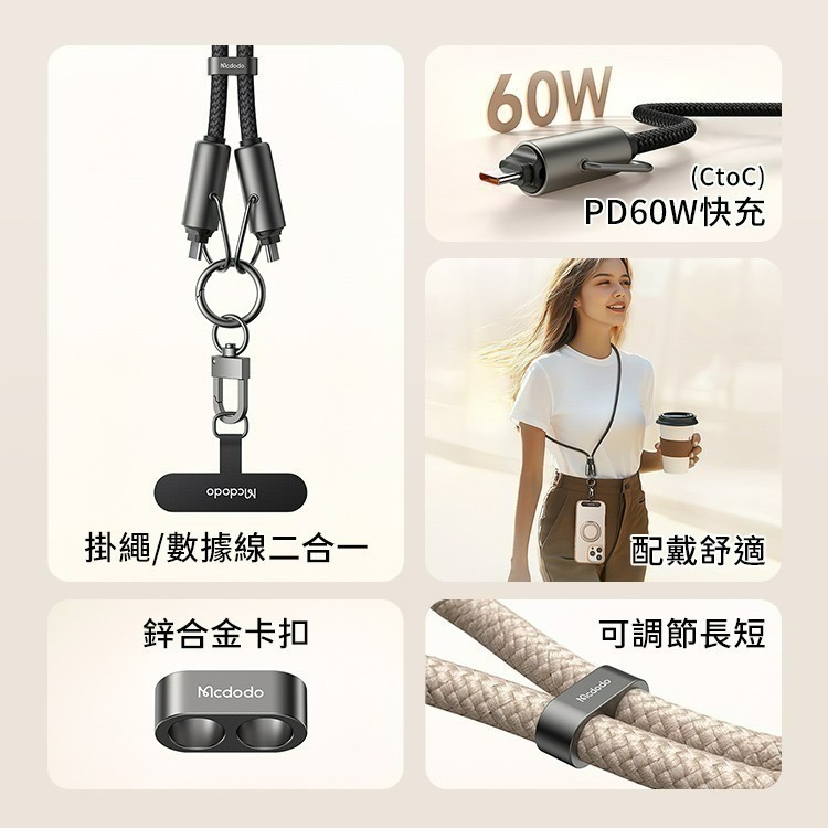 【7-ELEVEN 門市團購】Mcdodo麥多多 充繩系列多功能掛繩數據充電線-細節圖4
