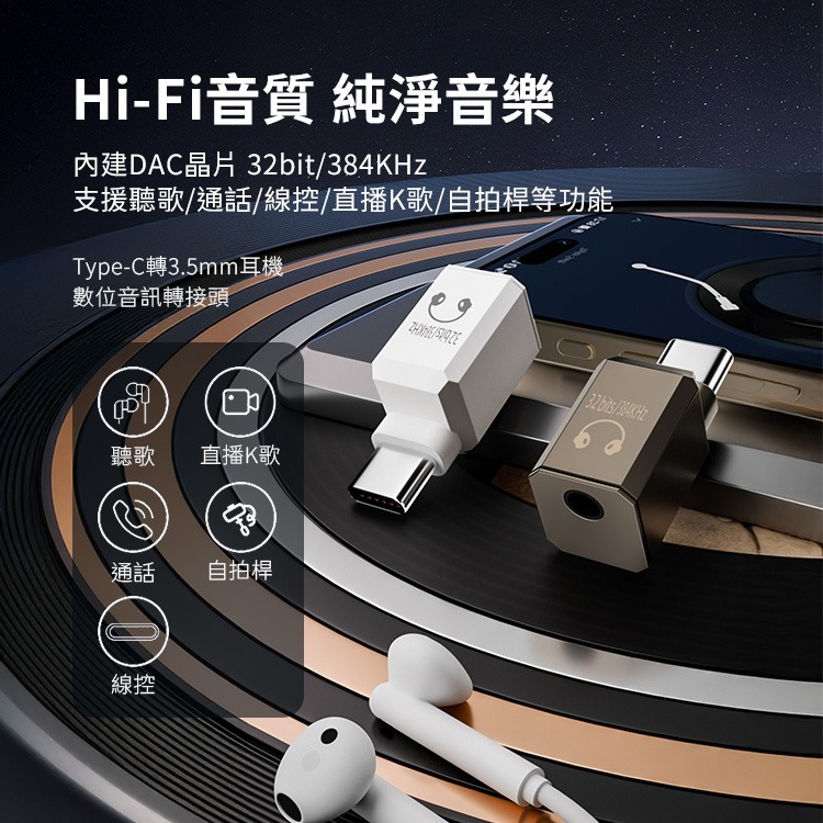 SHOWHAN 3.5mm轉Type-C公 耳機數位音訊轉接頭 音頻384-細節圖2
