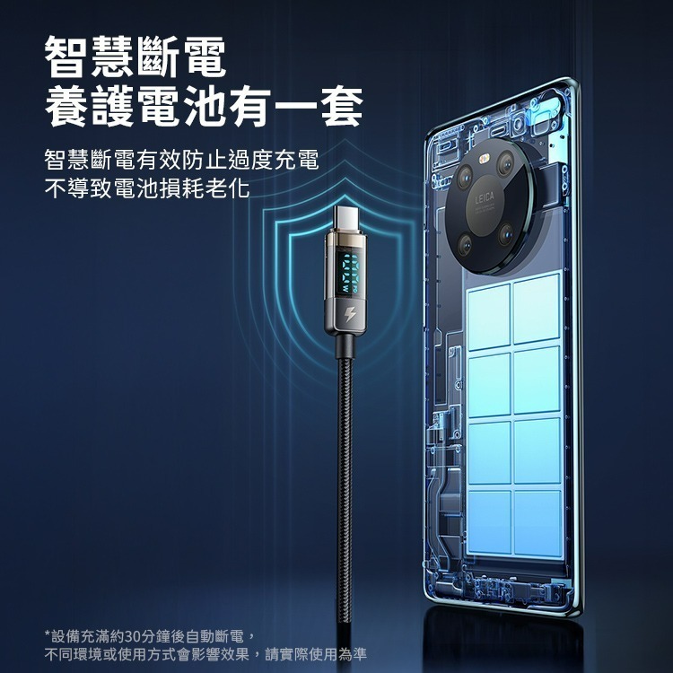 麥多多 影藍系列數顯智能斷電 快充線1.2m-黑 USB-A Lightning 雙Type-C100W-細節圖5