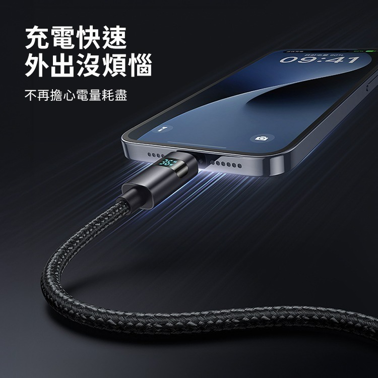 麥多多 橫屏系列功率數顯 3A USB-A to Lightning 快充線1.2m-黑 雙Type-C 100W-細節圖6