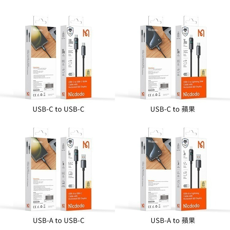 麥多多 橫屏系列功率數顯 3A USB-A to Lightning 快充線1.2m-黑 雙Type-C 100W-細節圖11