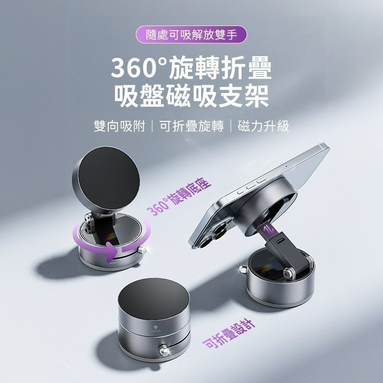【限時購】SHOWHAN 全新升級360度折疊 吸盤磁吸車載支架手機支架A3-細節圖2