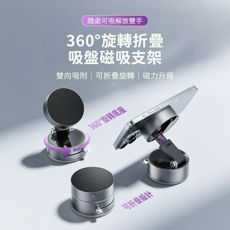 【限時購】SHOWHAN 全新升級360度折疊 吸盤磁吸車載支架手機支架A3-細節圖2