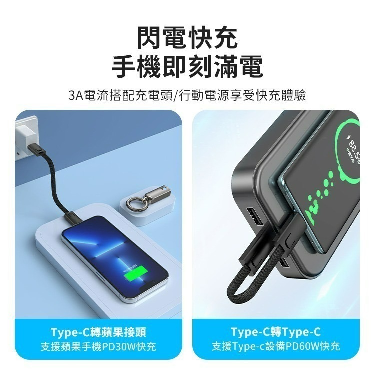 創意便攜鑰匙扣快充充電線 60W 雙Type-C / 30W Type-C to 蘋果-細節圖4