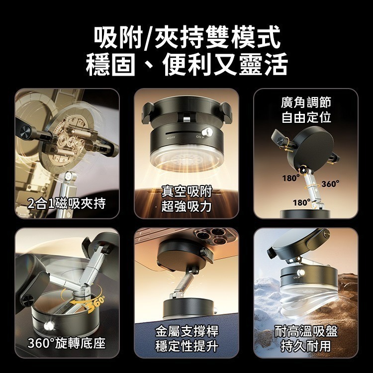 SHOWHAN 二合一 夾式+磁吸 360度折疊 吸盤N54車用支架手機支架ZQ19-細節圖4