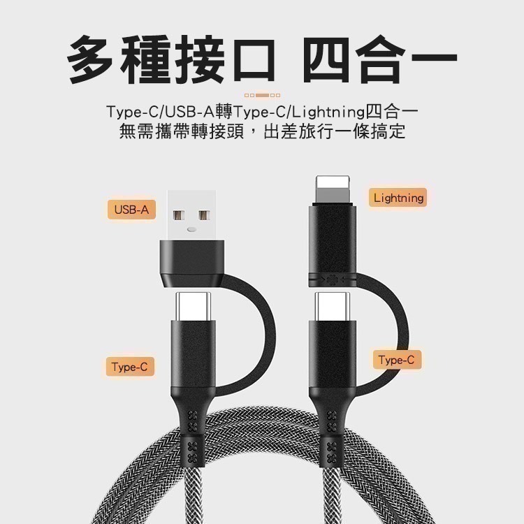 【7-ELEVEN 門市團購】4合1鋁合金屬編織PD快充線Type-C / Lightning 適用i15 16 17-細節圖4