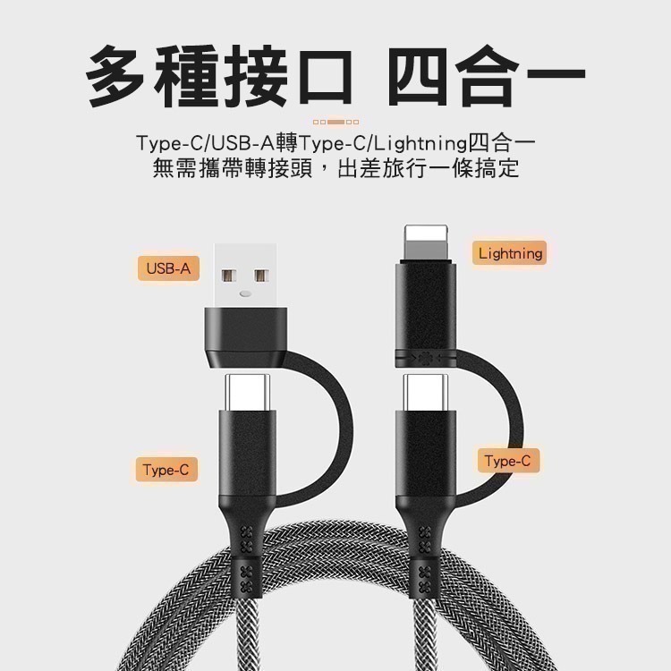 【7-ELEVEN 門市團購】4合1鋁合金屬編織PD快充線Type-C / Lightning 適用i15 16 17-細節圖4