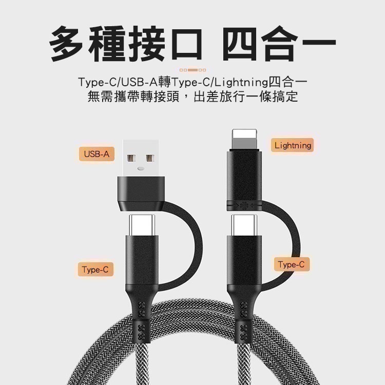 【限時購】4合1鋁合金屬編織PD快充線Type-C / Lightning 適用i15 16 17-細節圖3