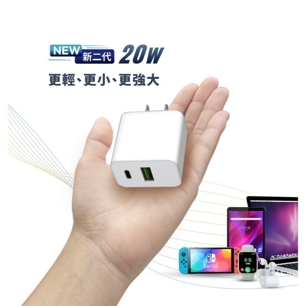 【限時購】20W 雙孔快充充電器+ Type-C to Type-C 60W PD快充編織線1M-細節圖4