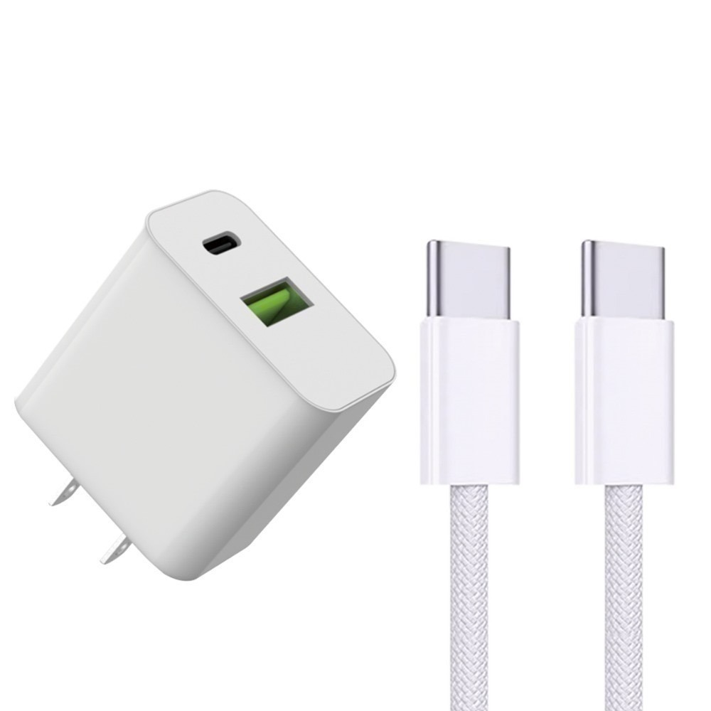 【限時購】20W 雙孔快充充電器+ Type-C to Type-C 60W PD快充編織線1M-細節圖2