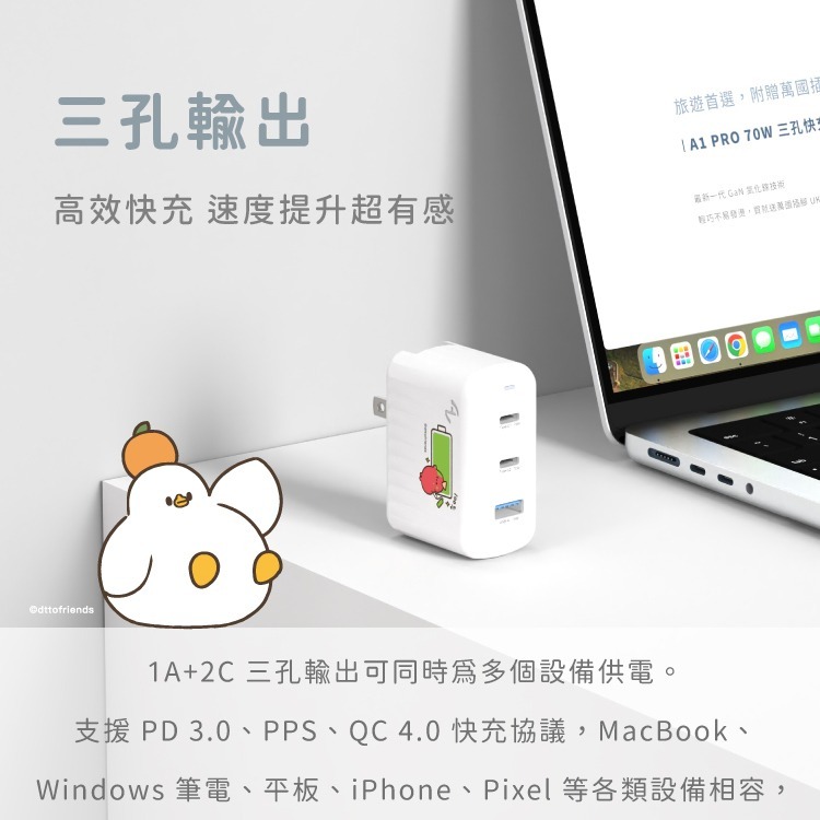 Allite A1 PRO 70W 三孔氮化鎵快充充電器｜dtto friends 聯名款-細節圖5