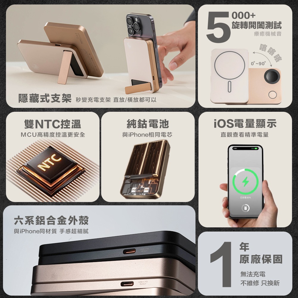 SHOWHAN 三用 旋轉 支架 磁吸無線充 行動電源 行動充 可充手錶 耳機 可上飛機 3C認證 Wh標示-細節圖4