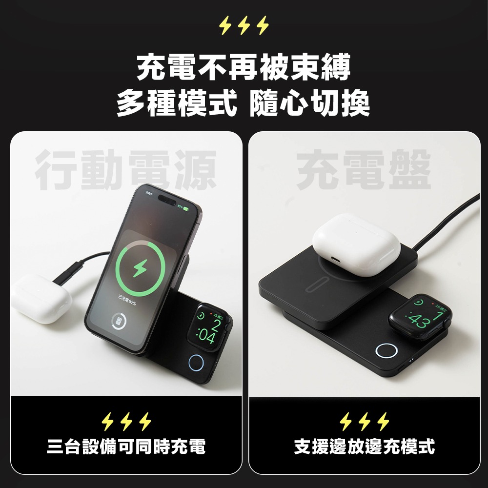 SHOWHAN 三用 旋轉 支架 磁吸無線充 行動電源 行動充 可充手錶 耳機 可上飛機 3C認證 Wh標示-細節圖8