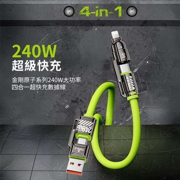 【限時購】 240W 超級快充 四合一 E-Marker芯片 液態矽膠PD充電線-細節圖2