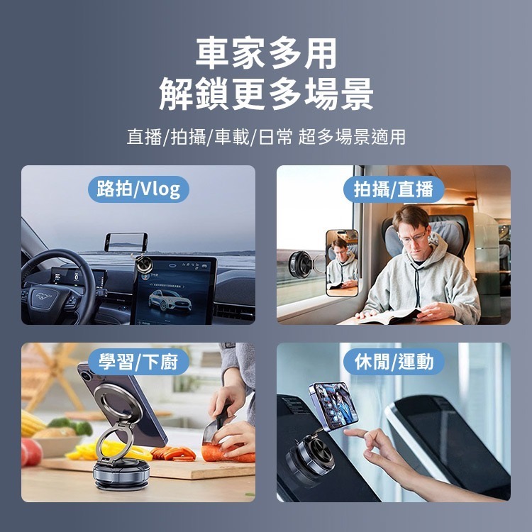 SHOWHAN 鋅合金360度三軸折疊真空磁吸支架N52強磁防斗車用支架M7 手機支架-細節圖5