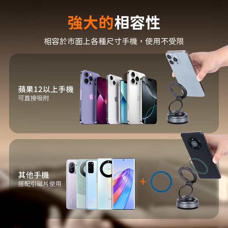 SHOWHAN 真空吸附磁吸360度三軸折疊旋轉手機支架 車用支架G512-細節圖10
