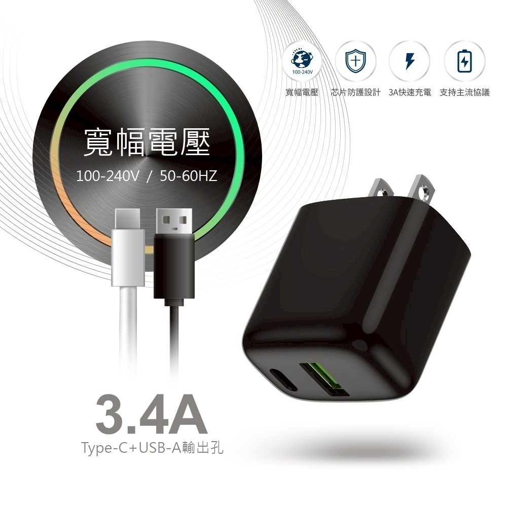 【限時購】30W 雙孔快充充電器贈 Type-C to Type-C 60W PD快充編織線1m-細節圖2