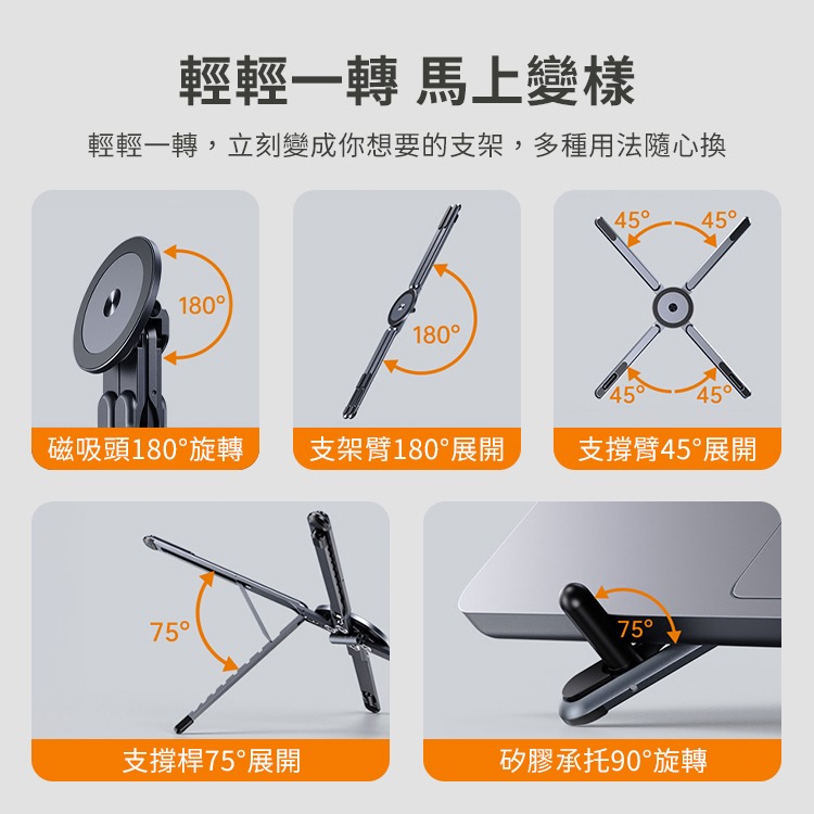 SHOWHAN E05變形金剛筆記型電腦手機平板萬用支架-槍灰色-細節圖5