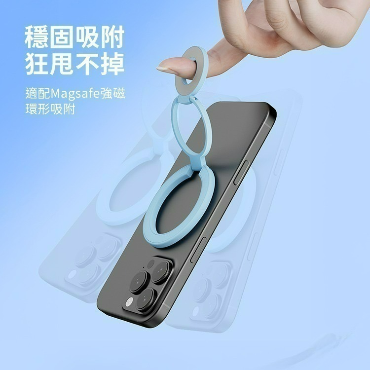 【限時購】多功能全折疊雙面磁吸指環扣支架SY202 N52磁鐵雙軸三折疊 MagSafe 手機支架-細節圖4
