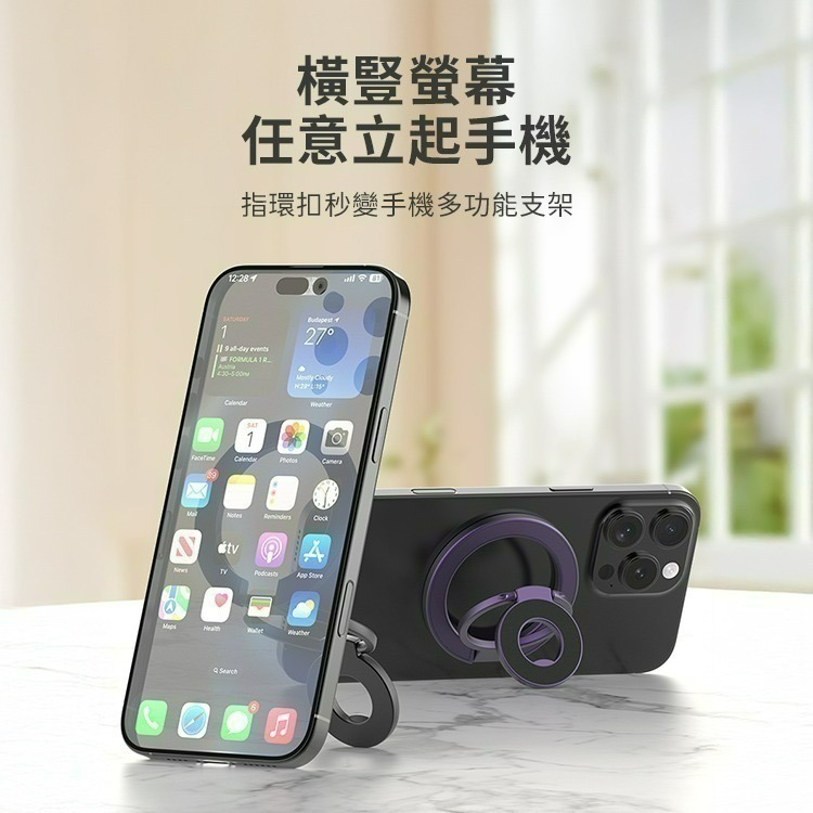 【限時購】多功能全折疊雙面磁吸指環扣支架SY202 N52磁鐵雙軸三折疊 MagSafe 手機支架-細節圖10